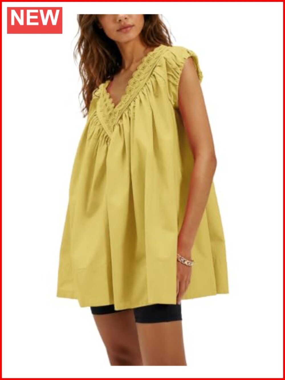 100% Cotton Tunic Top V Neck Short Sleeve Puff Sleeve Boho Lace Summer Beach